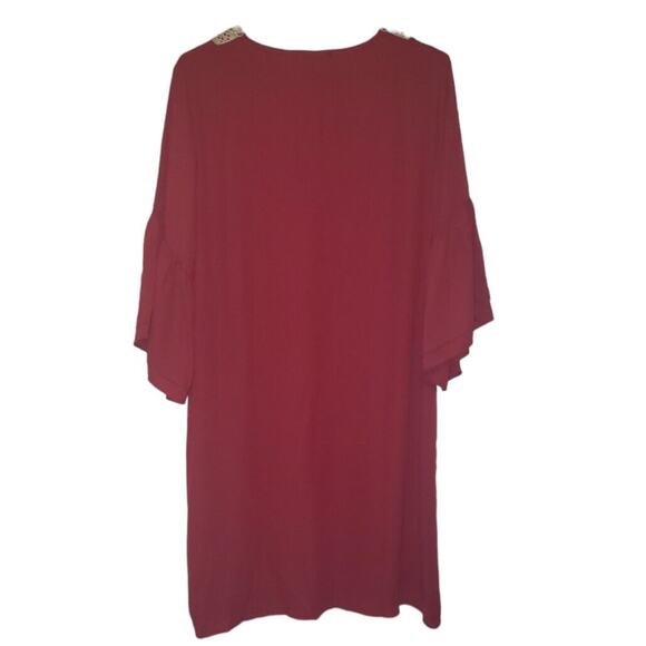 Hotouch Boho Burgundy Trapeze Dress M – Crochet Detail, Flounce Sleeves - Picture 2 of 7